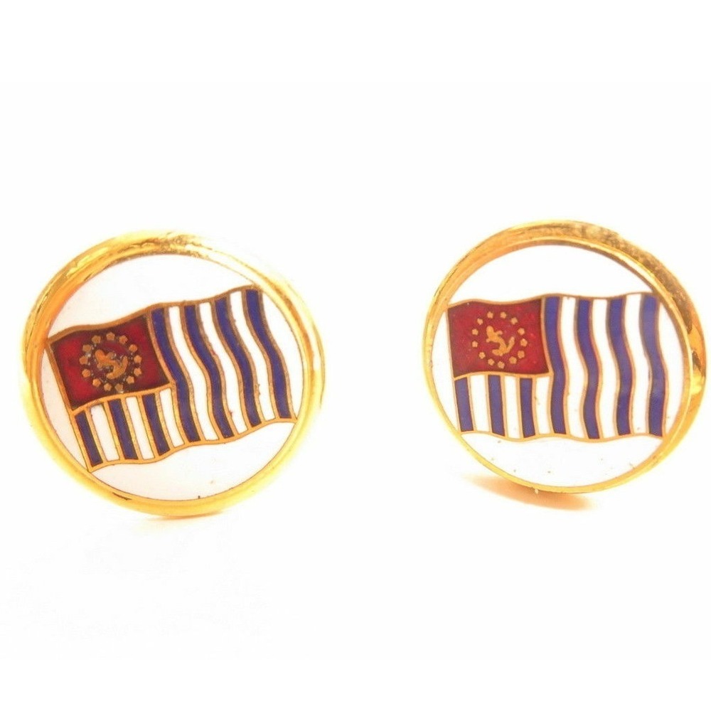 Vintage Flag White & Blue Stripes Red Corner‎ Anchor Gold CUFFLINKS GEMSCO